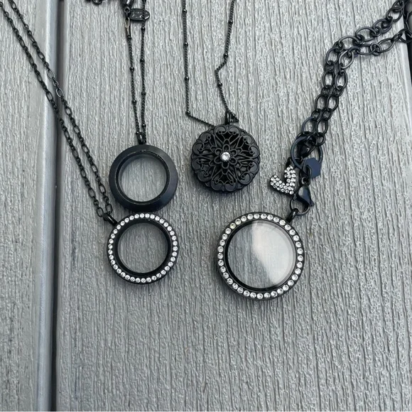 Origami Owl Black Living Locket Necklace Lot of 4 - Picture 2 of 4